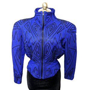 Vtg 80’s IIF Blue Geometric Design Jacket Size Small